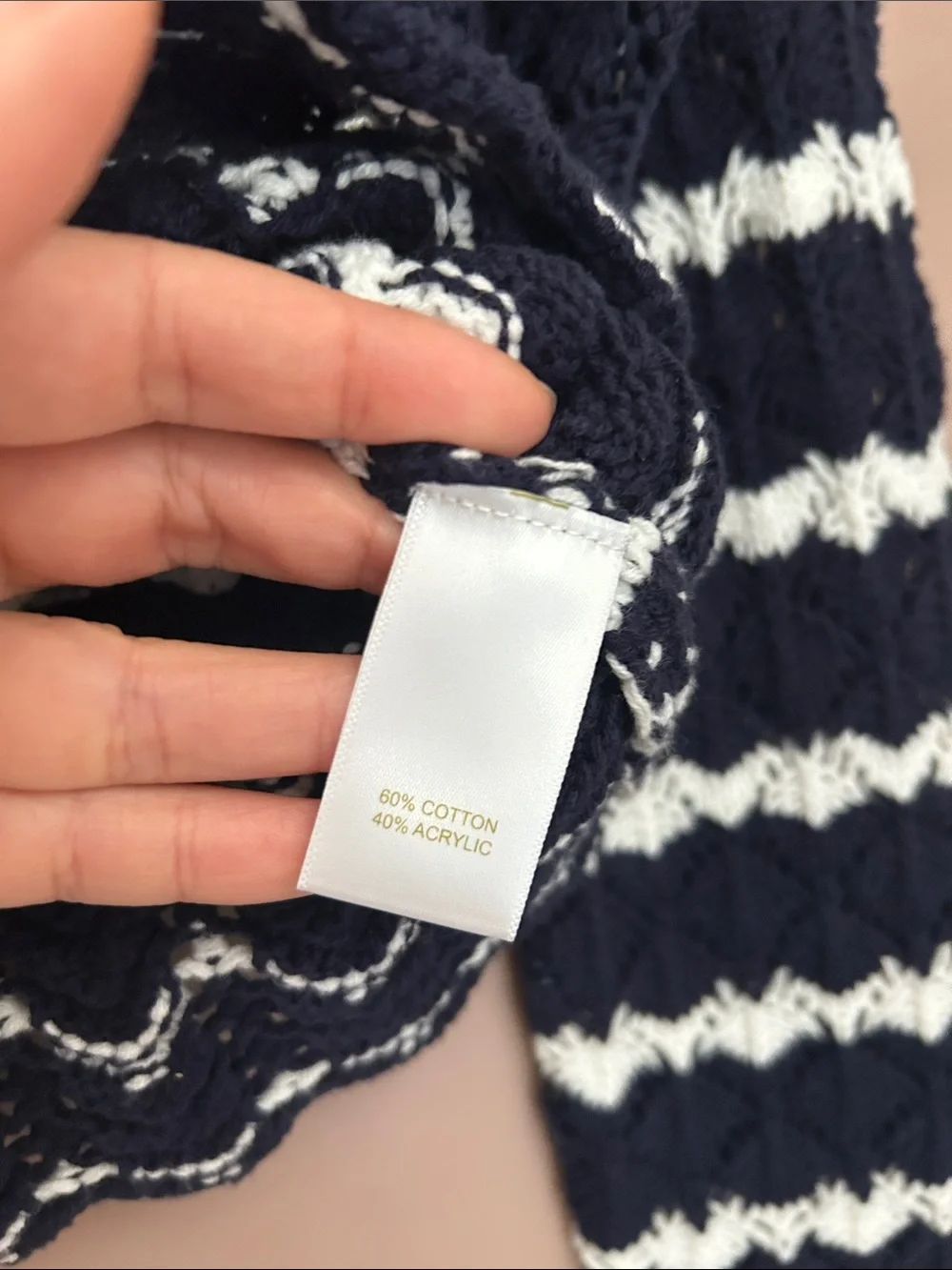 House of Harlow 1960 Striped Knit Cropped Cardigan Navy White XS